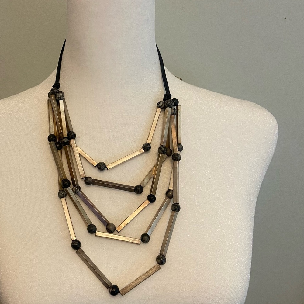 Ellen Tracy Black and Silver Tribal Necklace